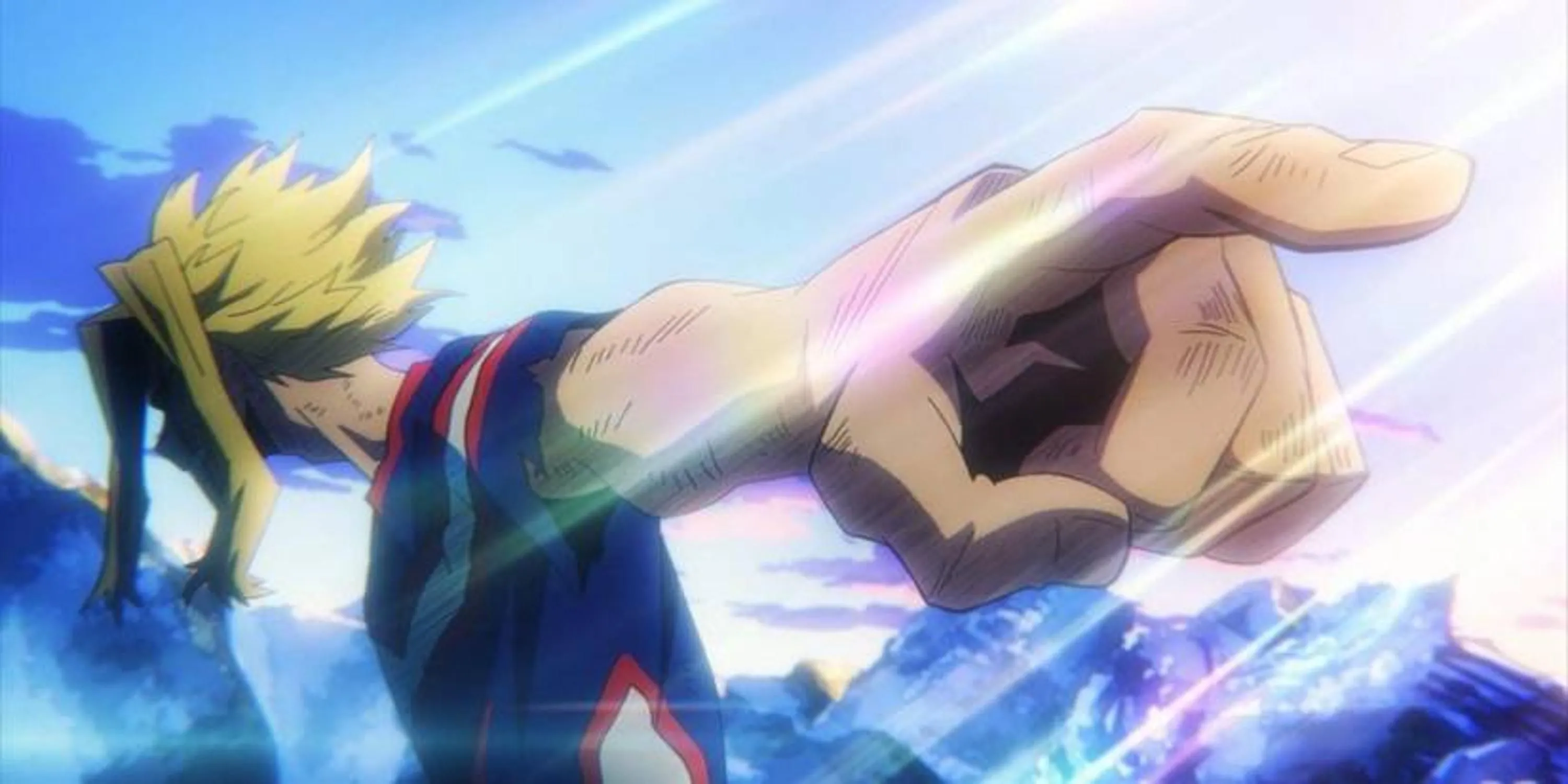 All Might chỉ tay về phía màn hình trong khoảnh khắc chia tay đáng nhớ với người hâm mộ My Hero Academia