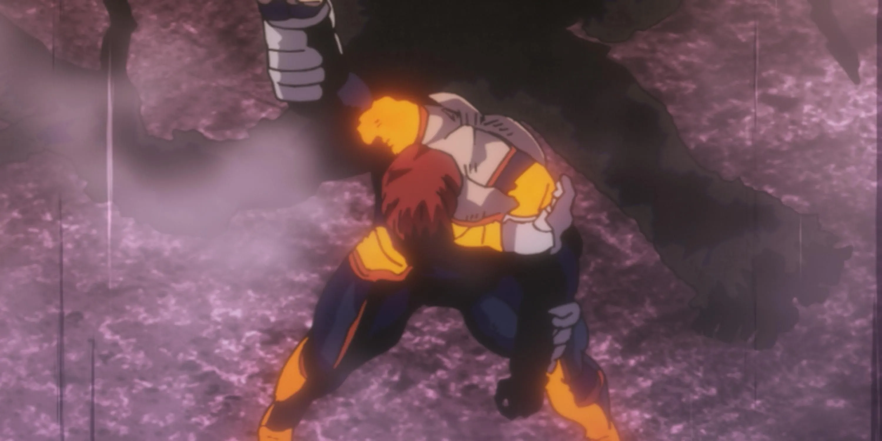 Anh hùng số 1 Endeavor của My Hero Academia giơ tay lên sau một trận chiến khó khăn