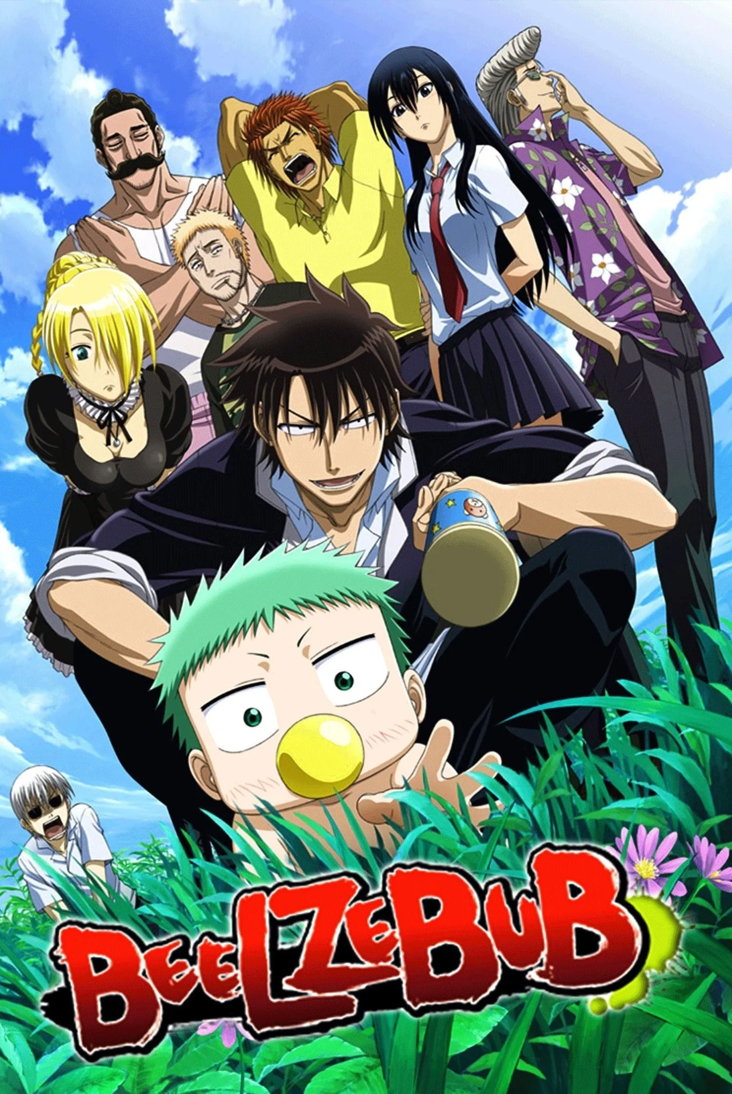 Áp phích anime Beelzebub với hình ảnh Oga và Bé Beel cùng các nhân vật chính