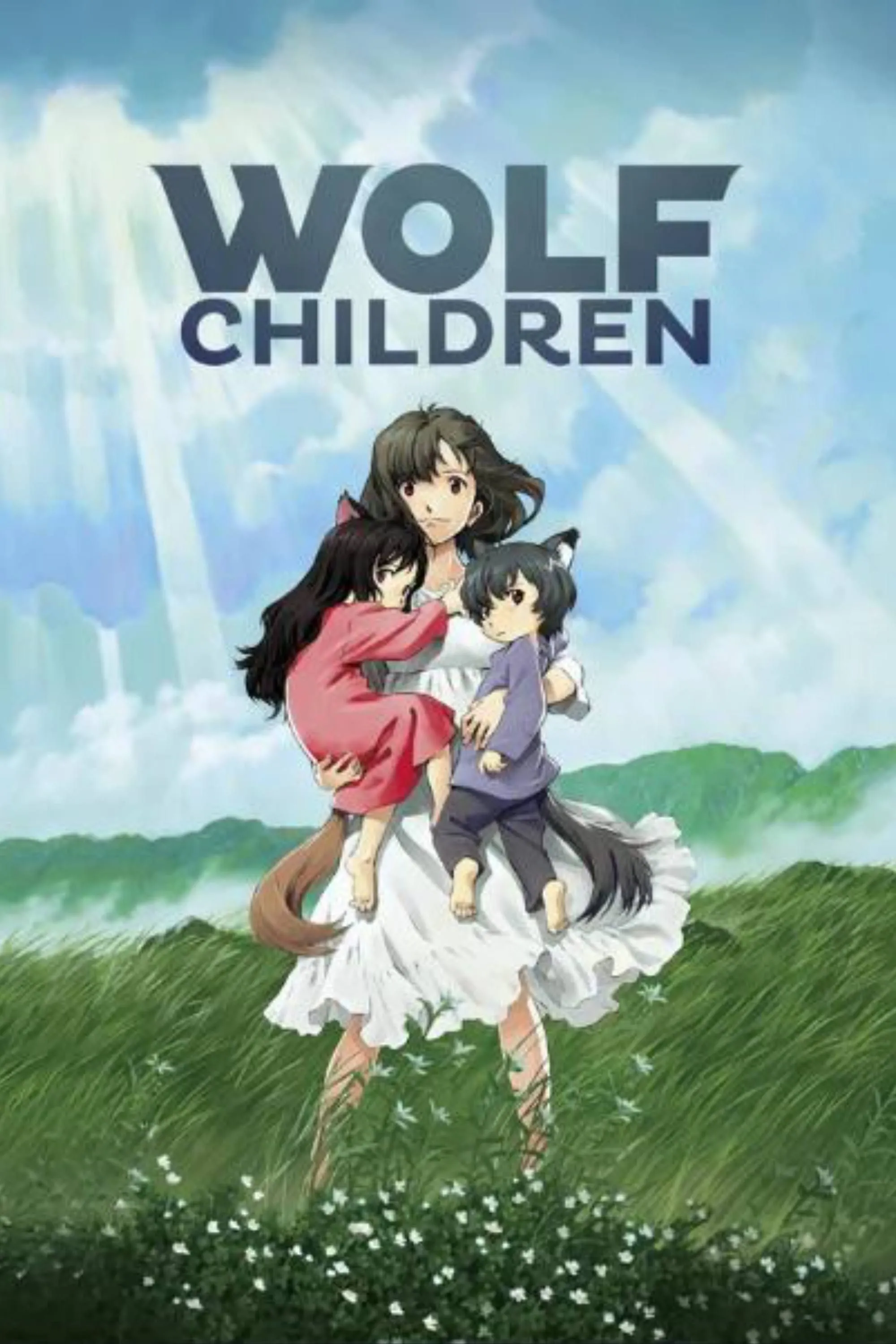 Áp phích phim điện ảnh anime Wolf Children, khắc họa hành trình của người mẹ Hana và hai con
