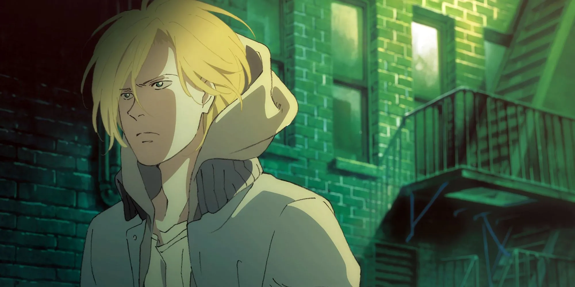Ash Lynx đi bộ trong con hẻm tối trong anime Banana Fish