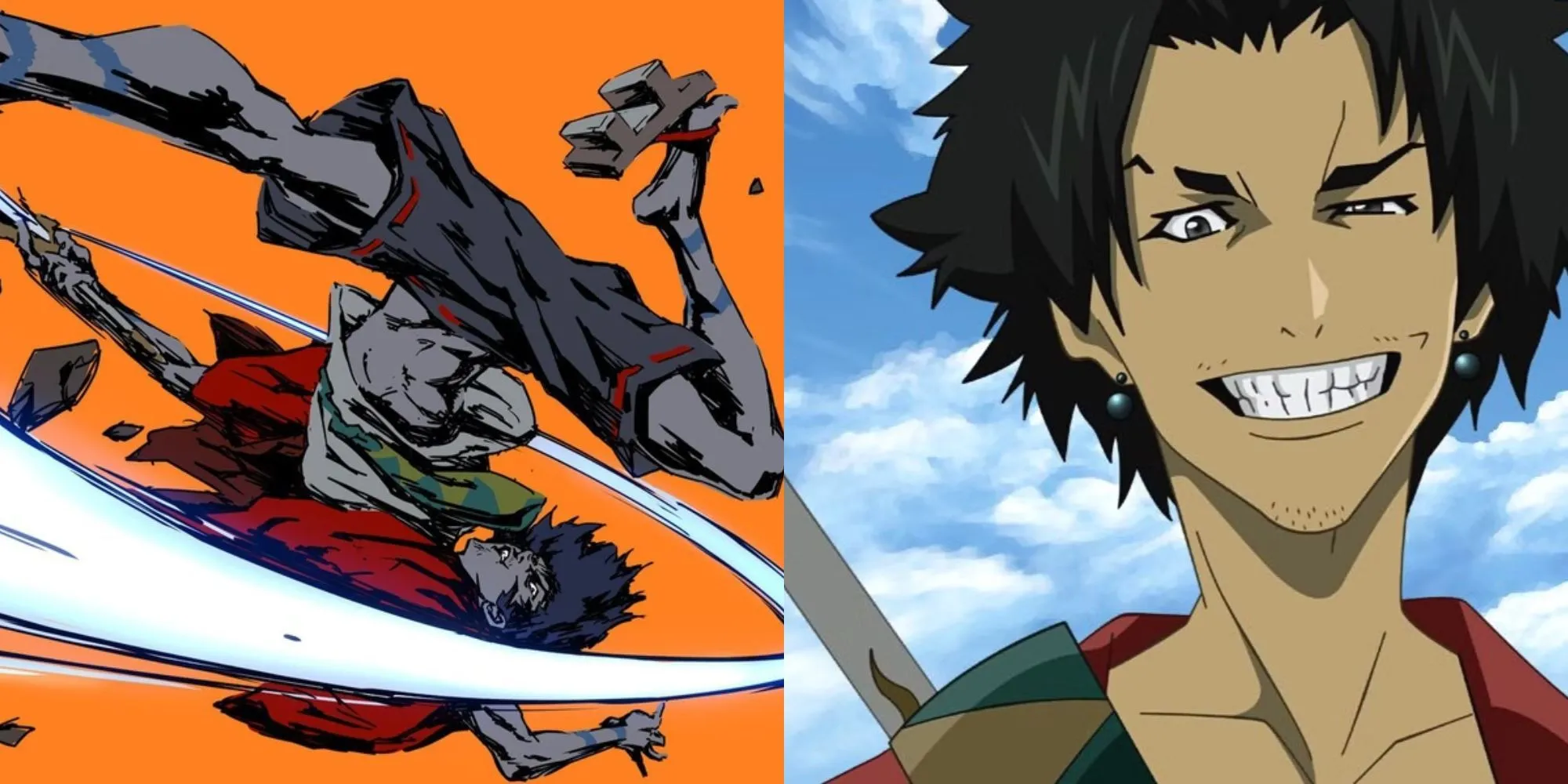 Bộ ba Mugen, Jin và Fuu trong Samurai Champloo, thể hiện phong cách kiếm đạo độc đáo