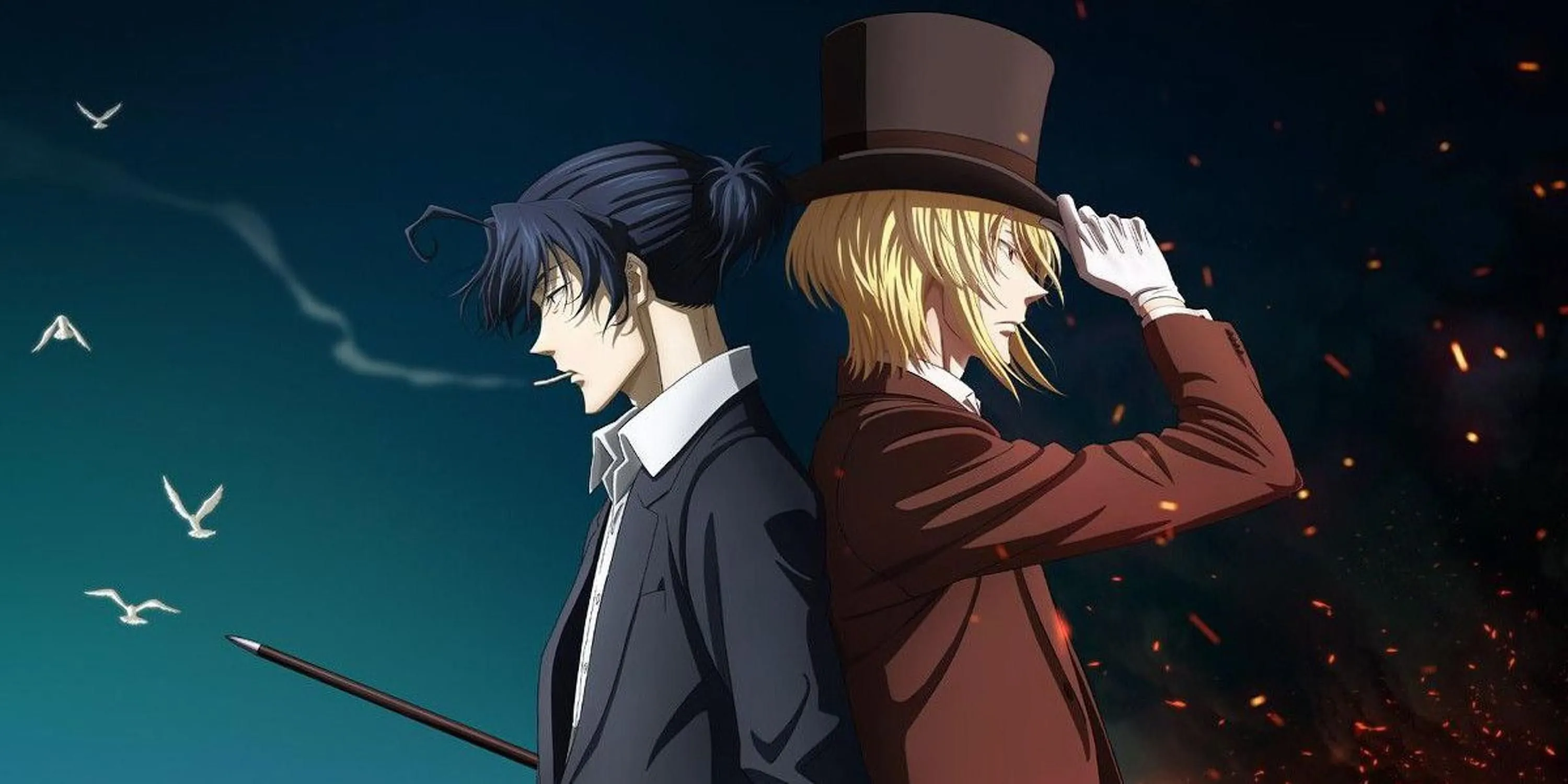Cảnh anime Moriarty the Patriot với nhân vật chính William James Moriarty suy tính kế hoạch