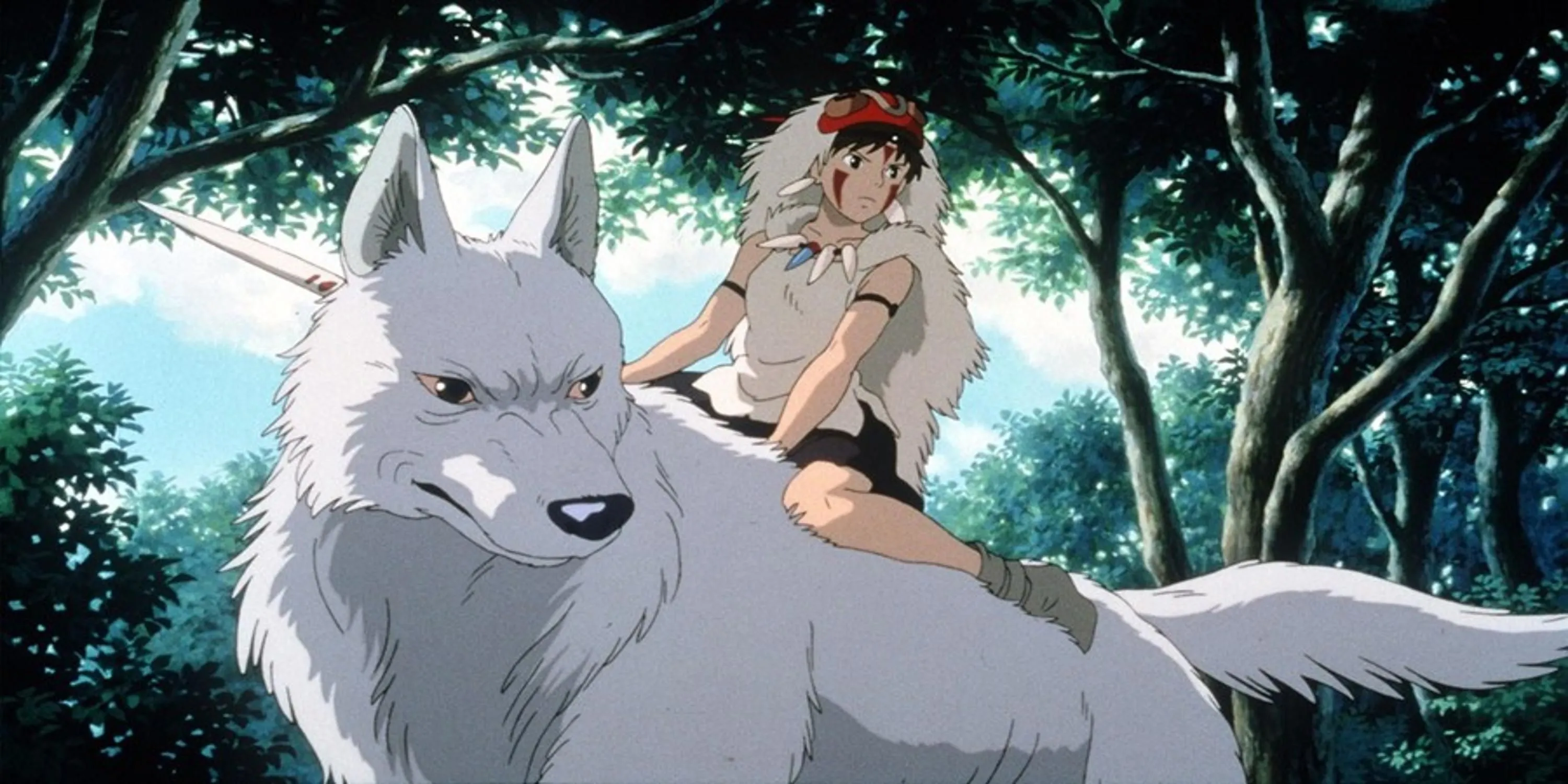 Công chúa Mononoke (San) cưỡi sói Moro trong rừng