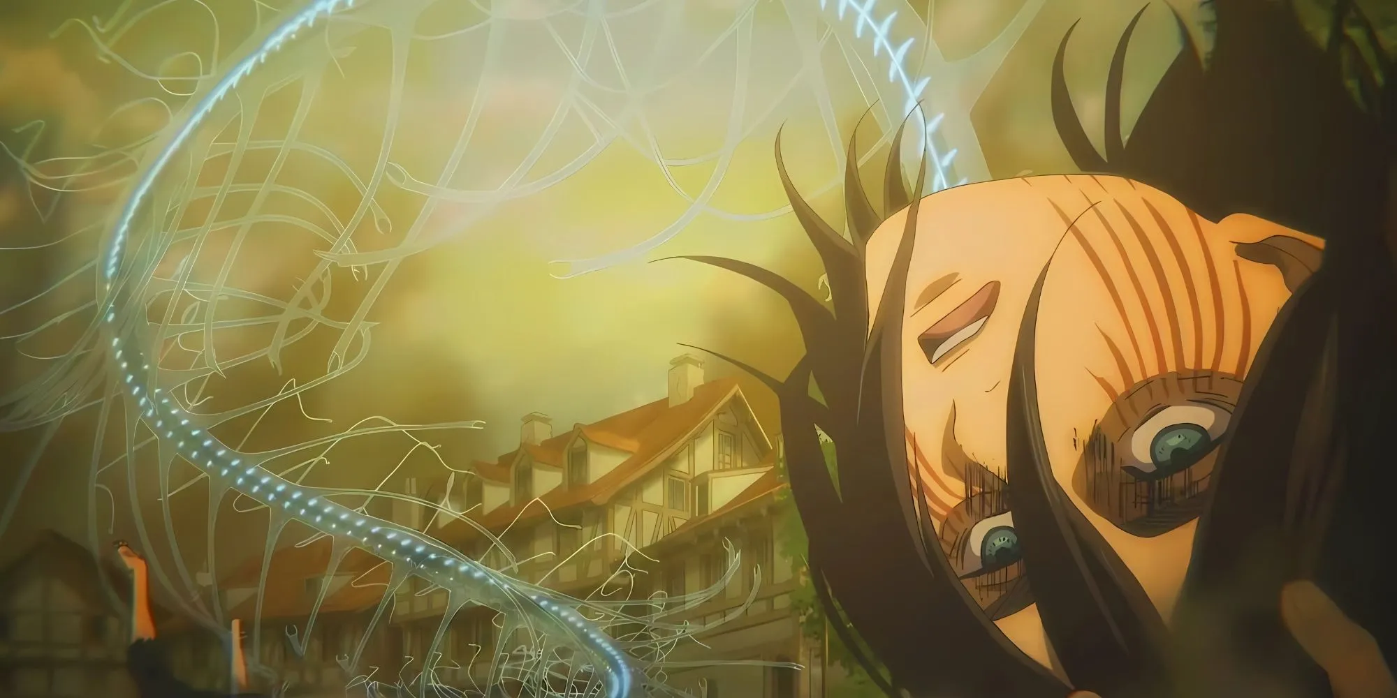 Eren Yeager với khuôn mặt kiên quyết, kích hoạt Chấn Địa (Rumbling) trong Attack on Titan