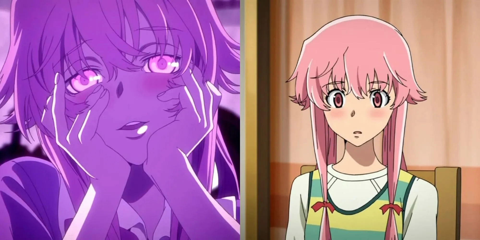 Gasai Yuno trong Future Diary, biểu cảm yandere điển hình, thể hiện tình yêu cuồng loạn