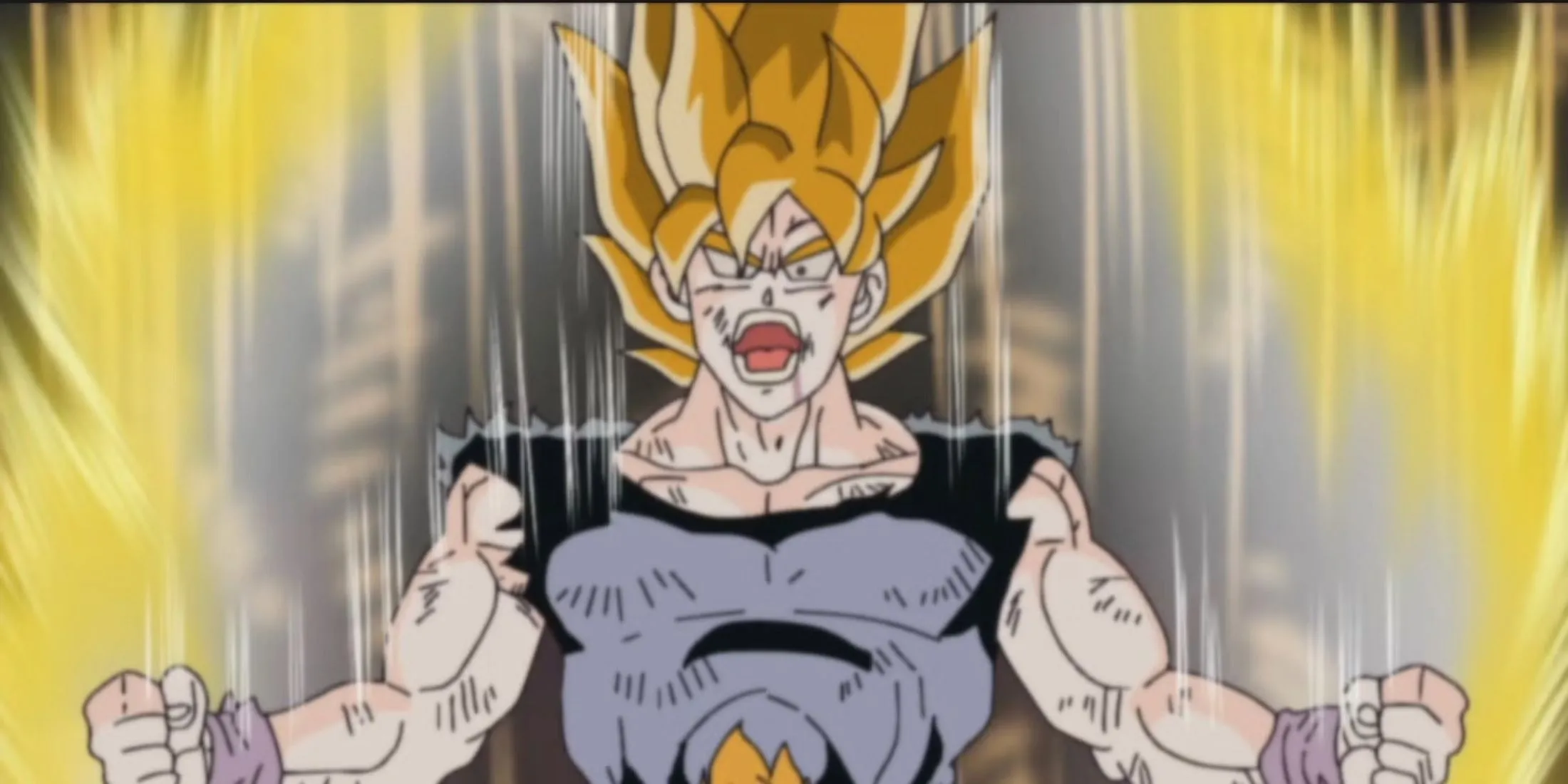 Goku trong trạng thái Super Saiyan với khí tỏa ra mạnh mẽ trong Dragon Ball Z