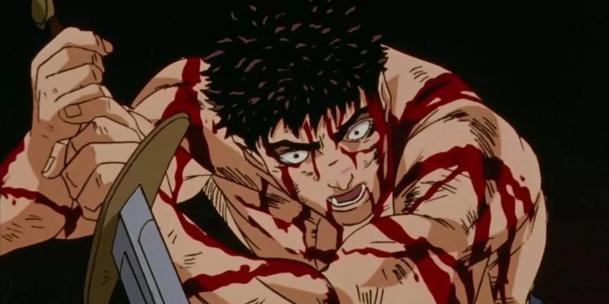 Guts với thanh đại kiếm Bloodbath chiến đấu với 100 lính Tudor trong Berserk