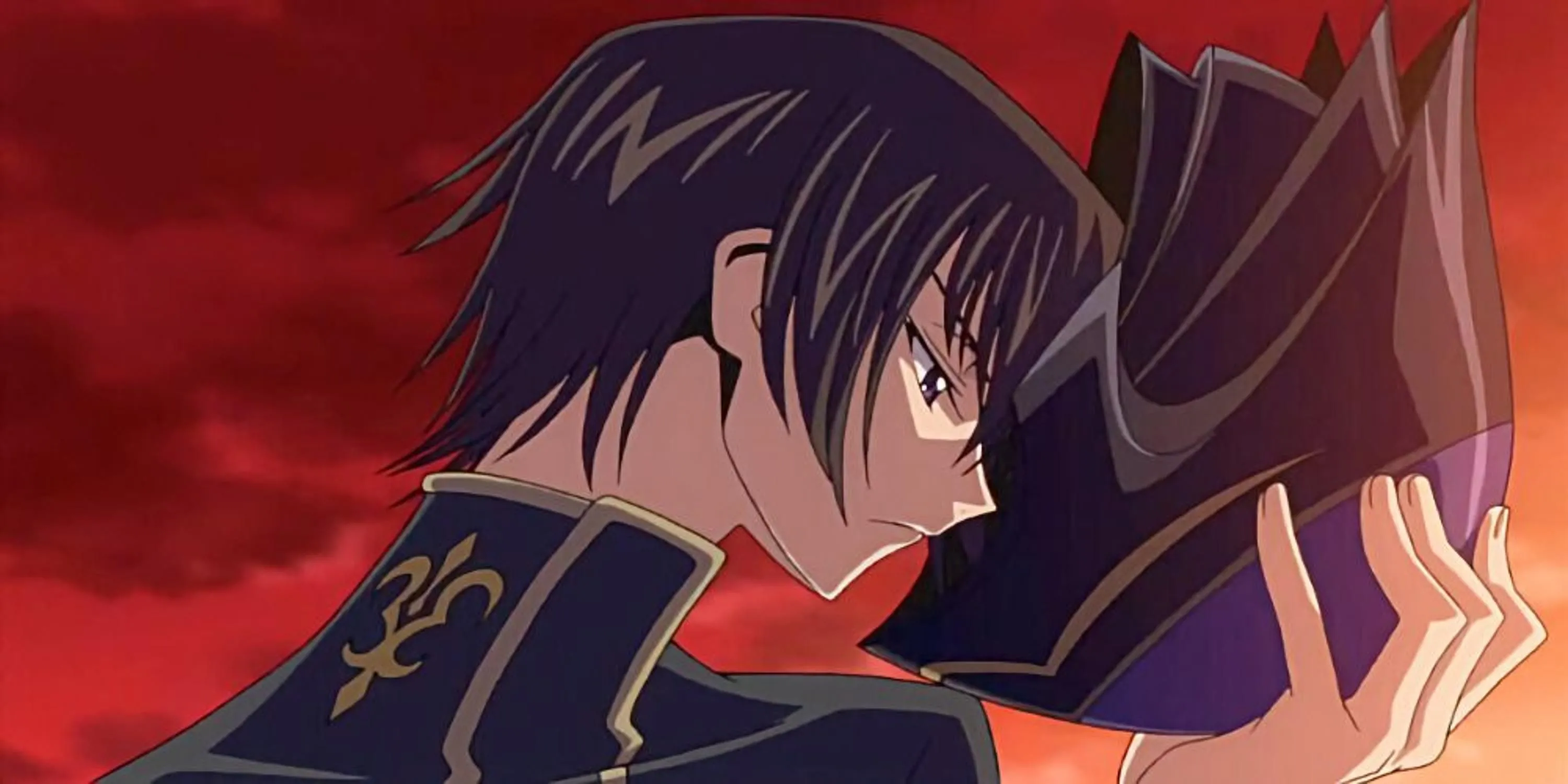 Hình ảnh nhân vật Lelouch Lamperouge từ anime Code Geass, biểu cảm đầy suy tư và quyết đoán