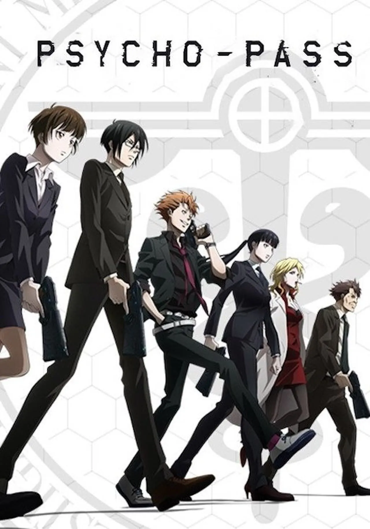 Hình ảnh quảng bá cho series anime khoa học viễn tưởng Psycho-Pass, về một xã hội bị kiểm soát bởi hệ thống tiên tri.