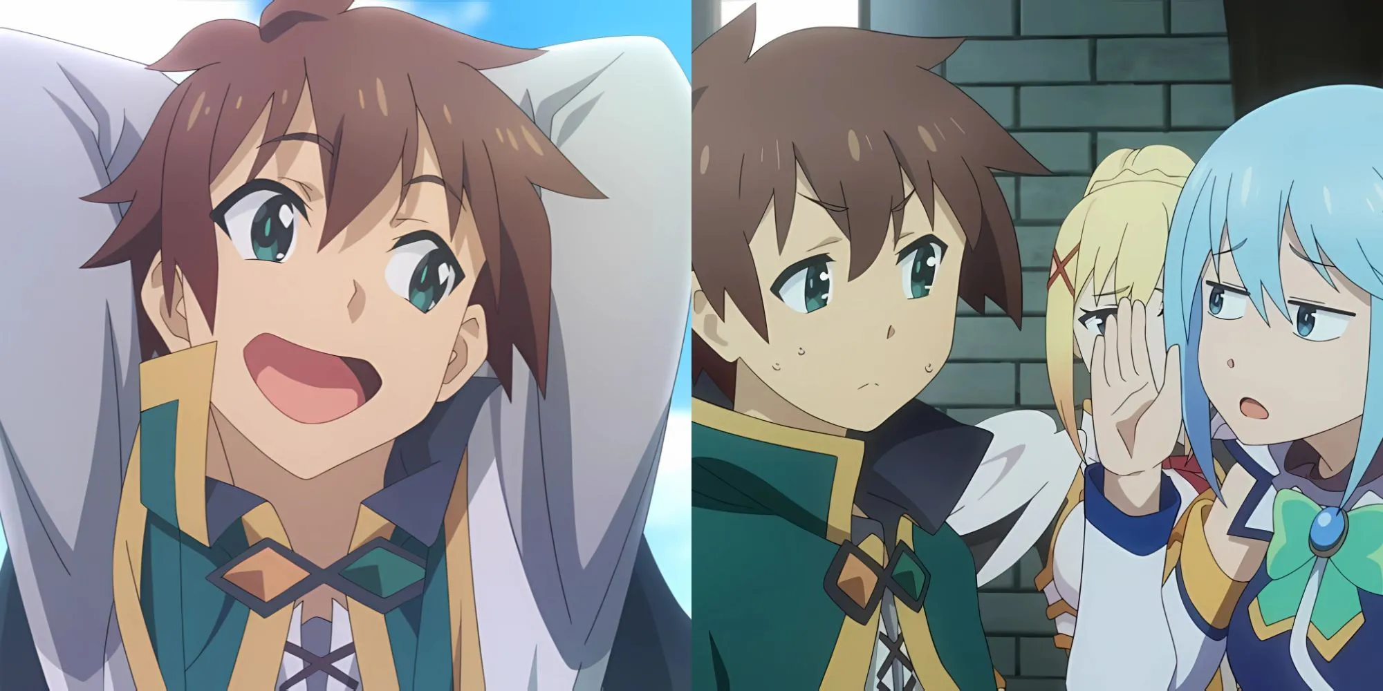 Kazuma, Aqua, Megumin và Darkness trong poster KonoSuba