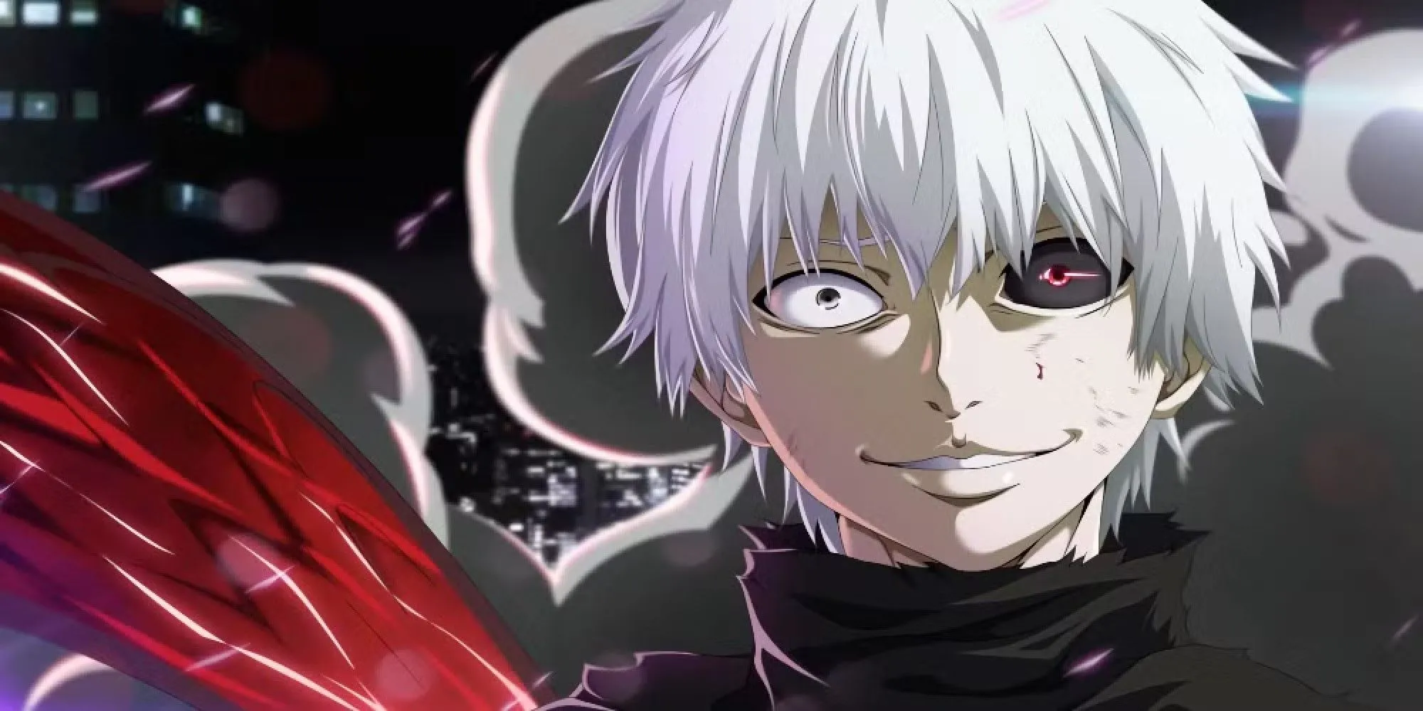 Ken Kaneki sau khi bị tra tấn trong Tokyo Ghoul, hóa thành Ghoul tóc trắng