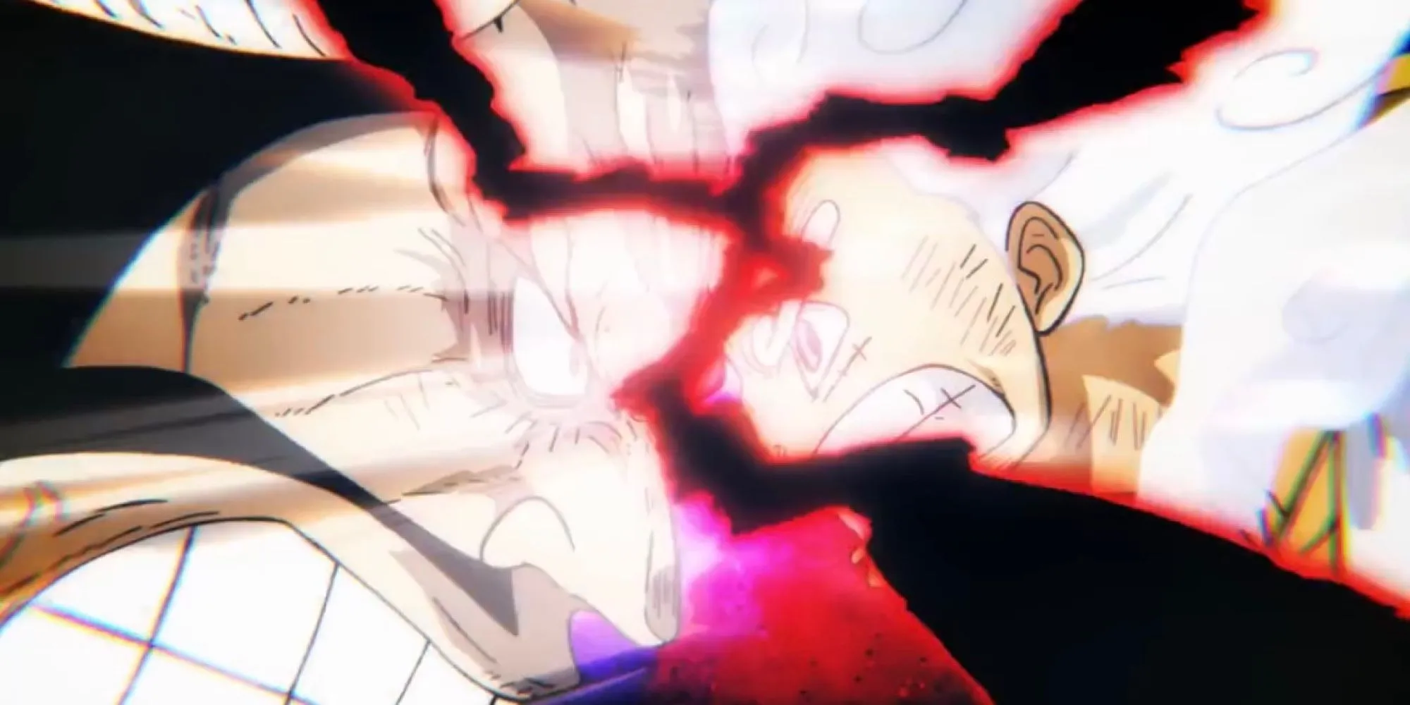 Luffy chiến đấu với Tứ Hoàng Kaido trên mái vòm Onigashima tại Wano Quốc.