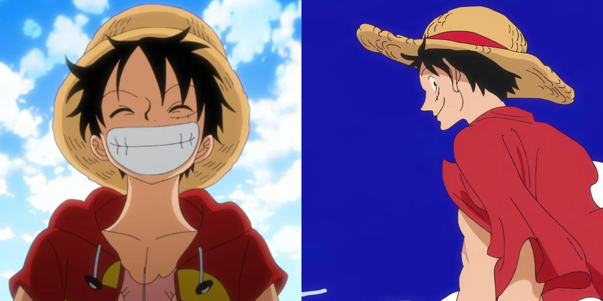 Monkey D. Luffy, thuyền trưởng Băng Hải Tặc Mũ Rơm trong One Piece, cười tươi rói với chiếc mũ rơm biểu tượng, thể hiện sự lạc quan và tinh thần tự do.
