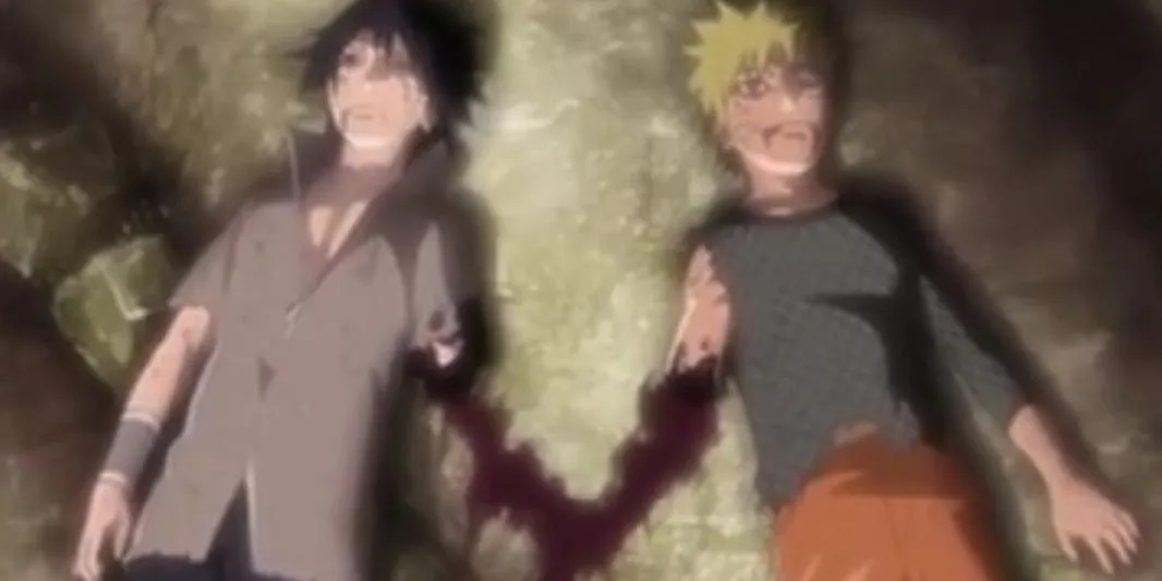 Naruto và Sasuke sau trận chiến cuối cùng, kiệt sức và nằm cạnh nhau.