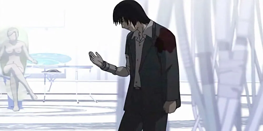 Nhân vật chính Ichise với cánh tay máy trong series anime Texhnolyze