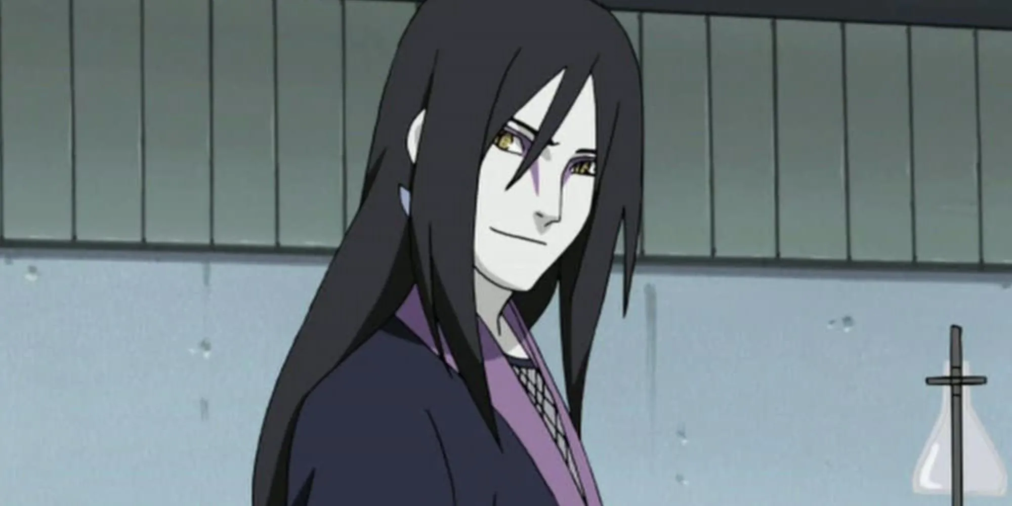 Orochimaru, một Sannin huyền thoại và phản bội làng Lá, đang cười trong Naruto