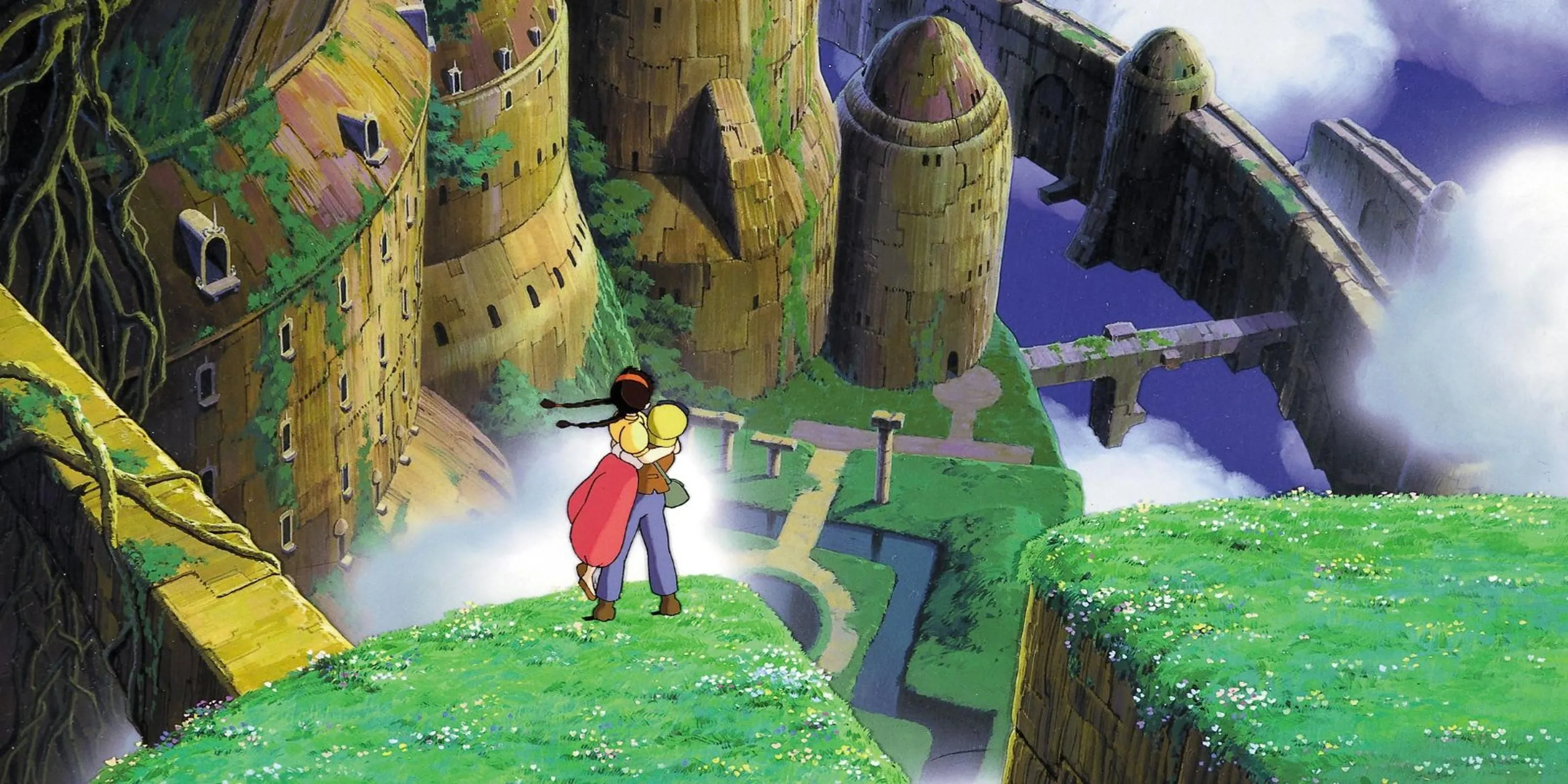 Pazu và Sheeta nhìn về Laputa trong phim Castle in the Sky của Studio Ghibli