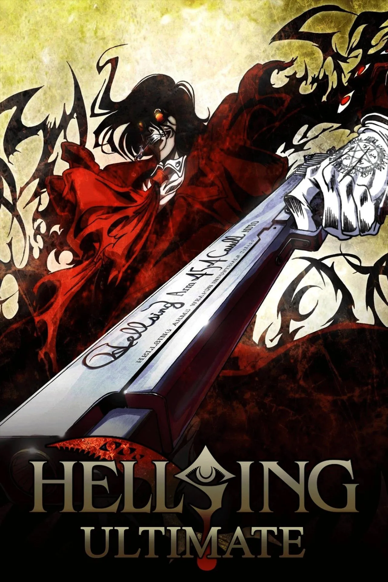 Poster chính thức của series anime Hellsing Ultimate thể hiện không khí u tối và bạo lực.