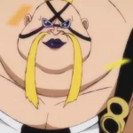 Queen của Băng Hải Tặc Bách Thú trong One Piece với trang phục màu vàng và kiểu tóc độc đáo