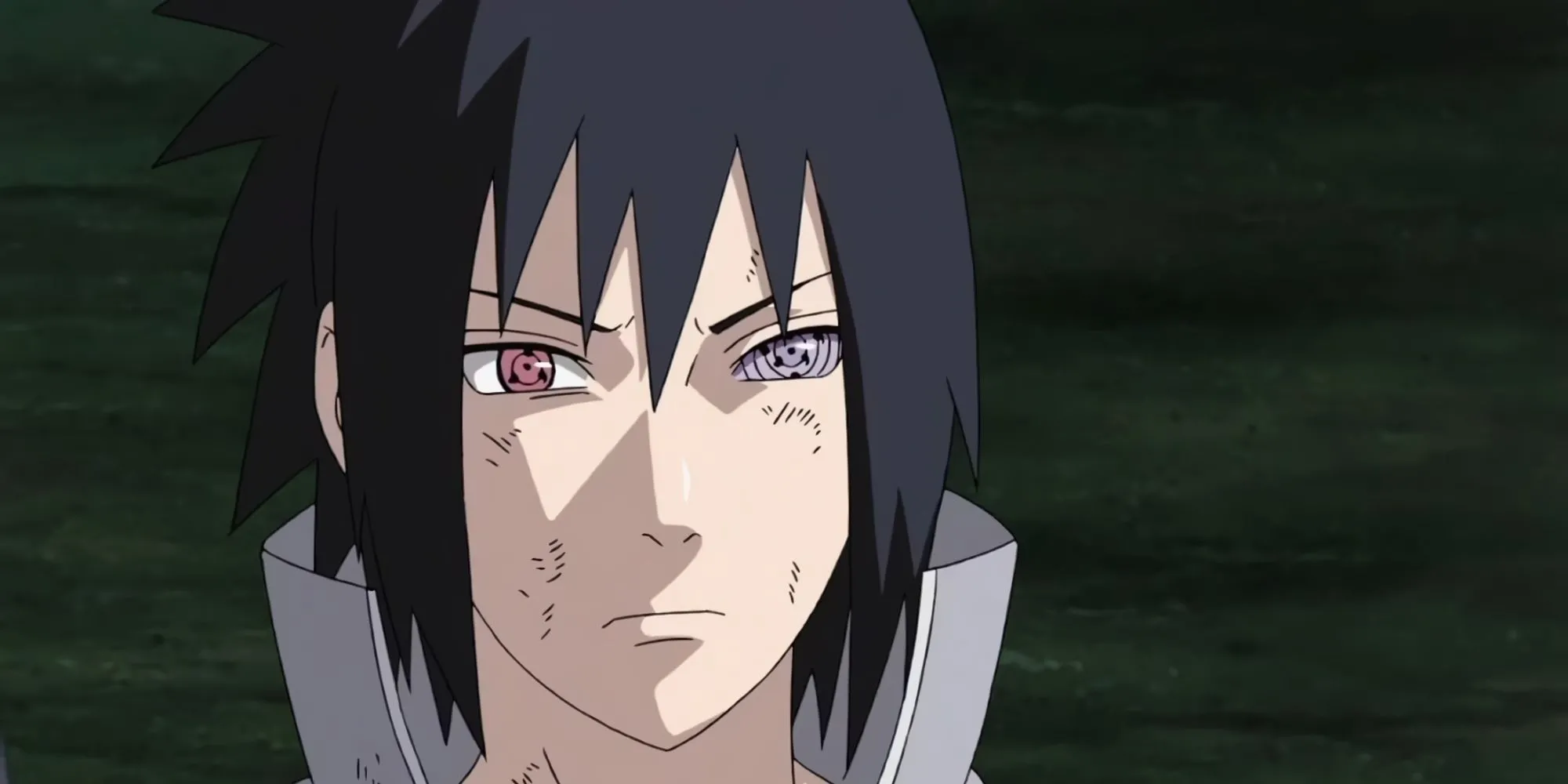 Sasuke Uchiha với đôi mắt Sharingan và Rinnegan sau Đại Chiến Nhẫn Giả