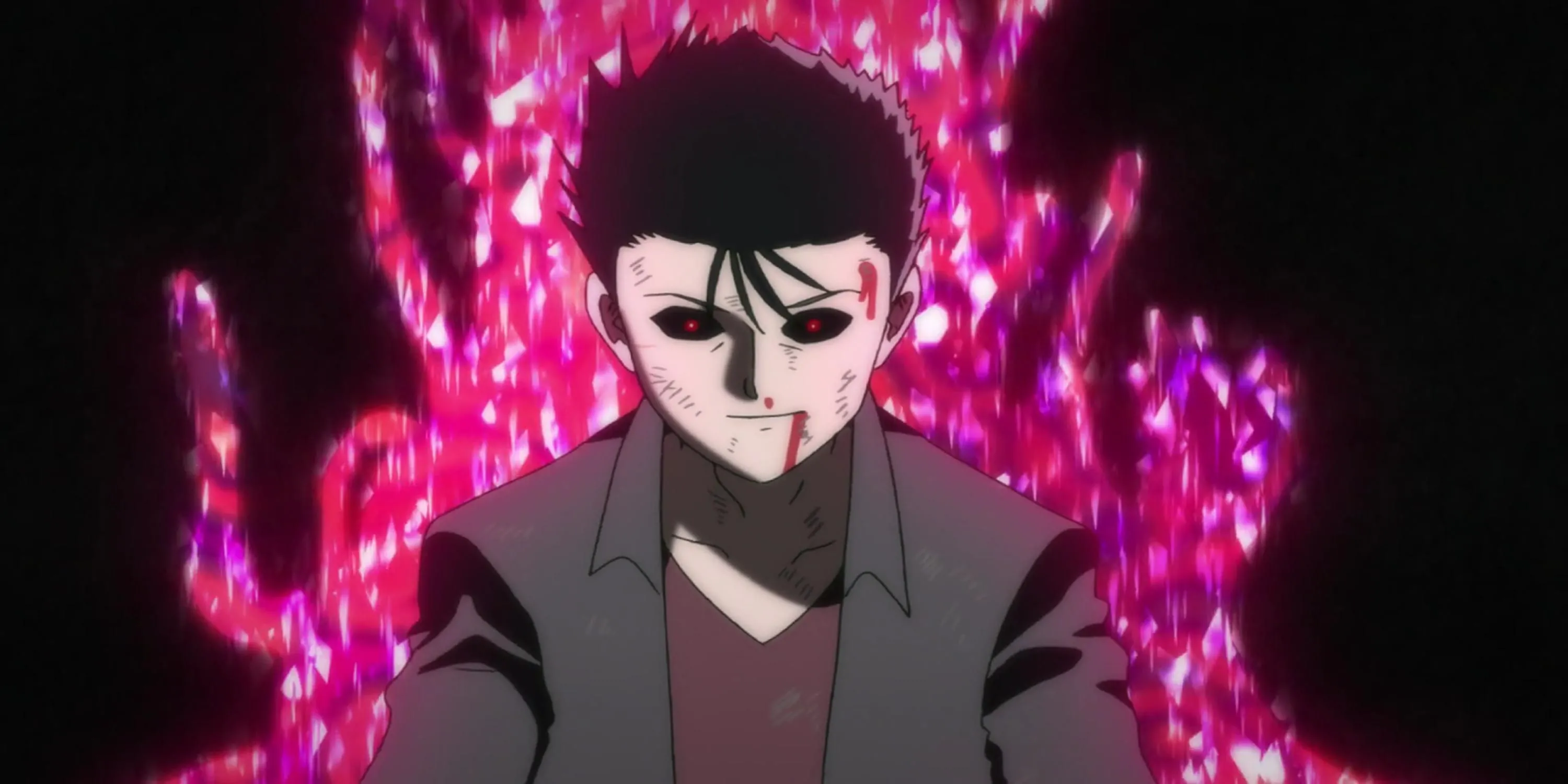 Shimizaki mù lòa sử dụng dịch chuyển tức thời đối phó với các esper trong Mob Psycho 100