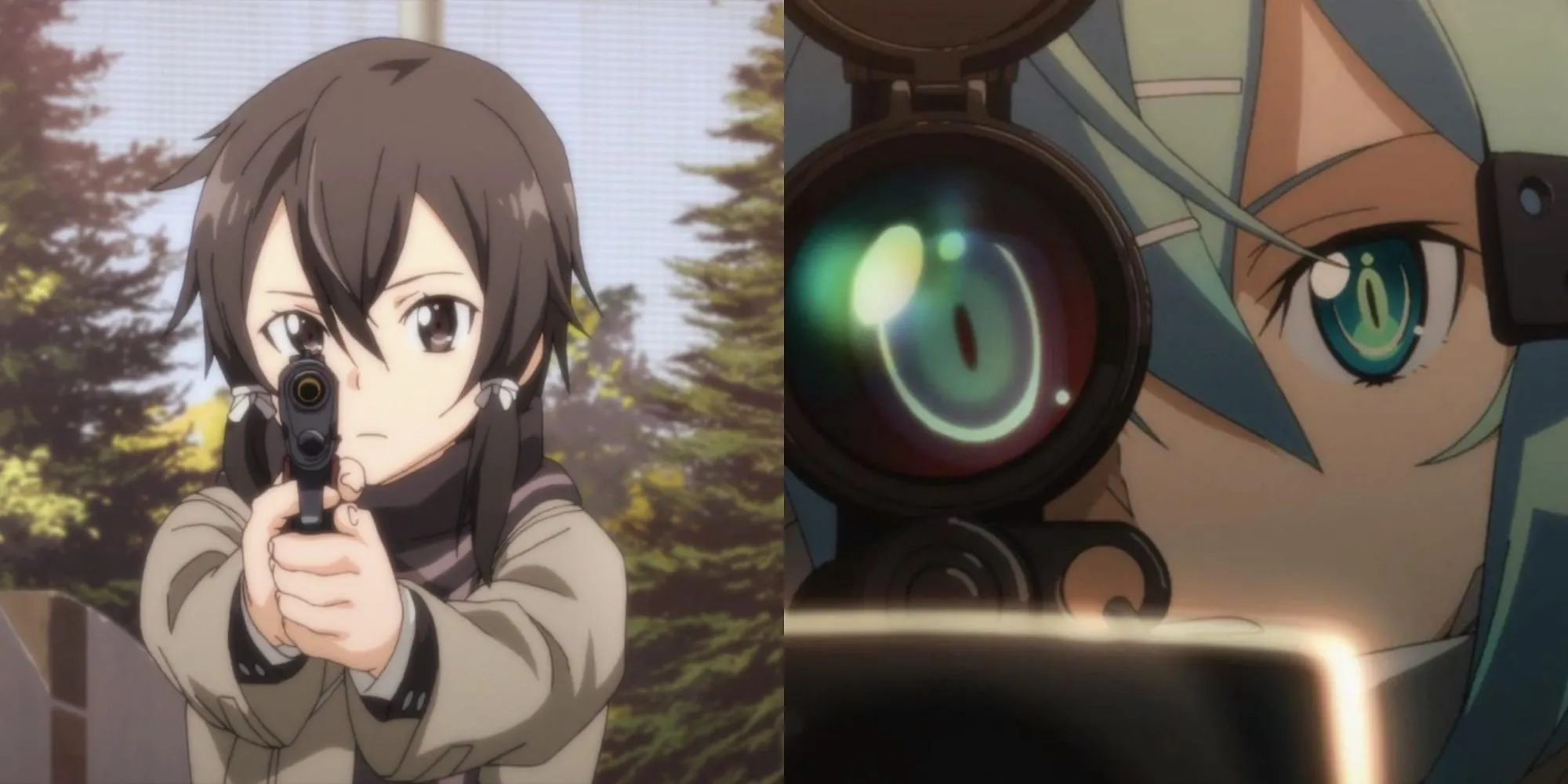 Sinon (Shino Asada) trong Sword Art Online II đang nhắm bắn bằng khẩu súng trường chống vật liệu Hecate II