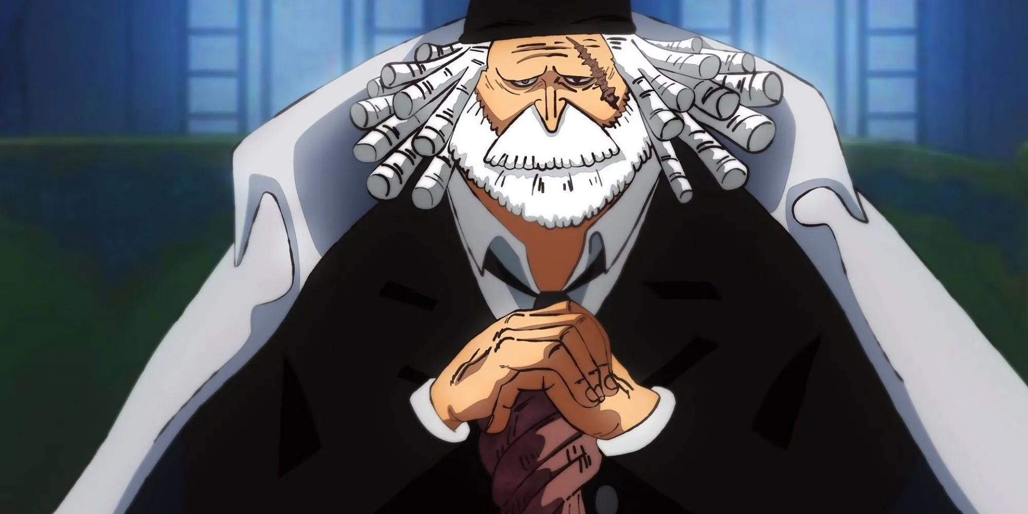 Thánh Saturn của Ngũ Lão Tinh trong One Piece với khuôn mặt quỷ và sừng
