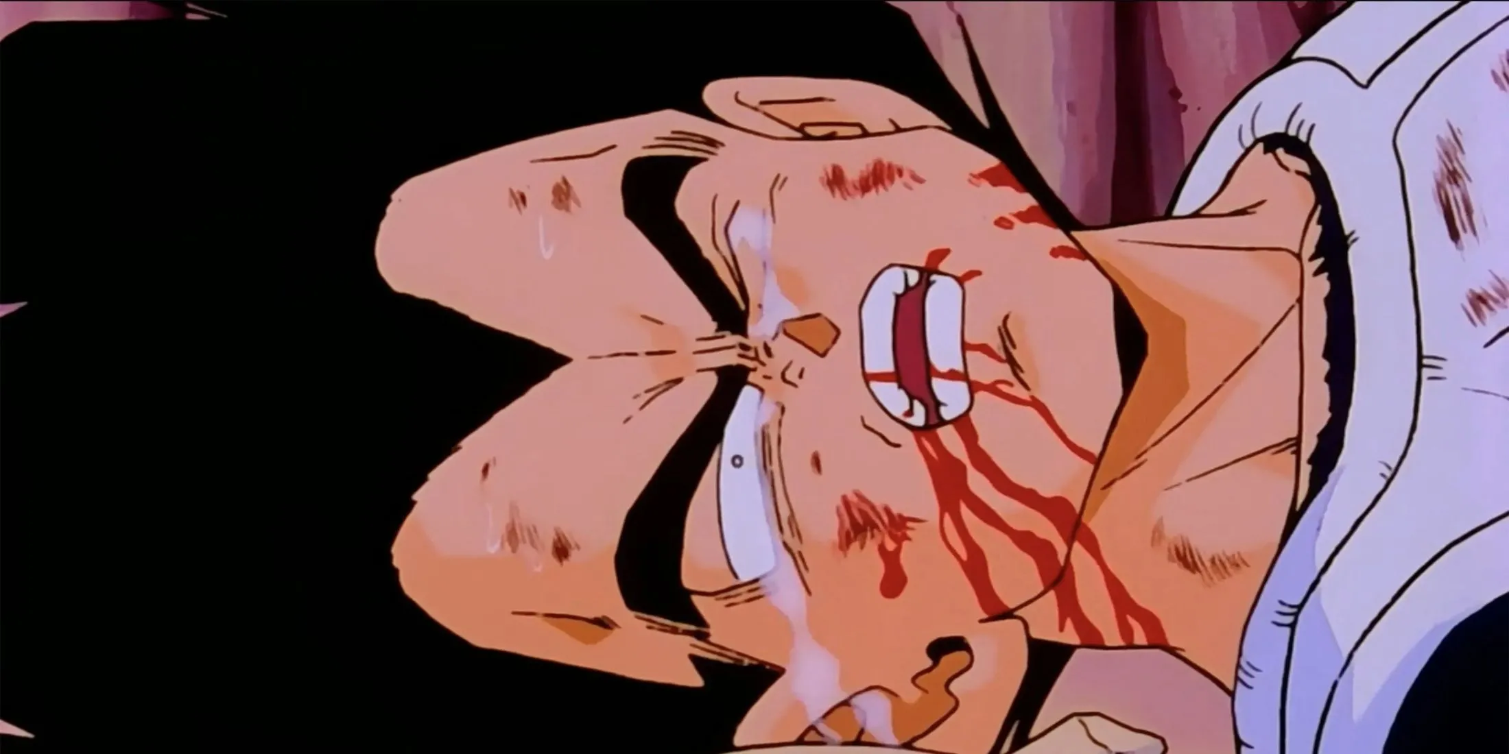 Vegeta bị đánh bại bởi Frieza trên hành tinh Namek, cầu xin Goku báo thù cho người Saiyan trong Dragon Ball Z
