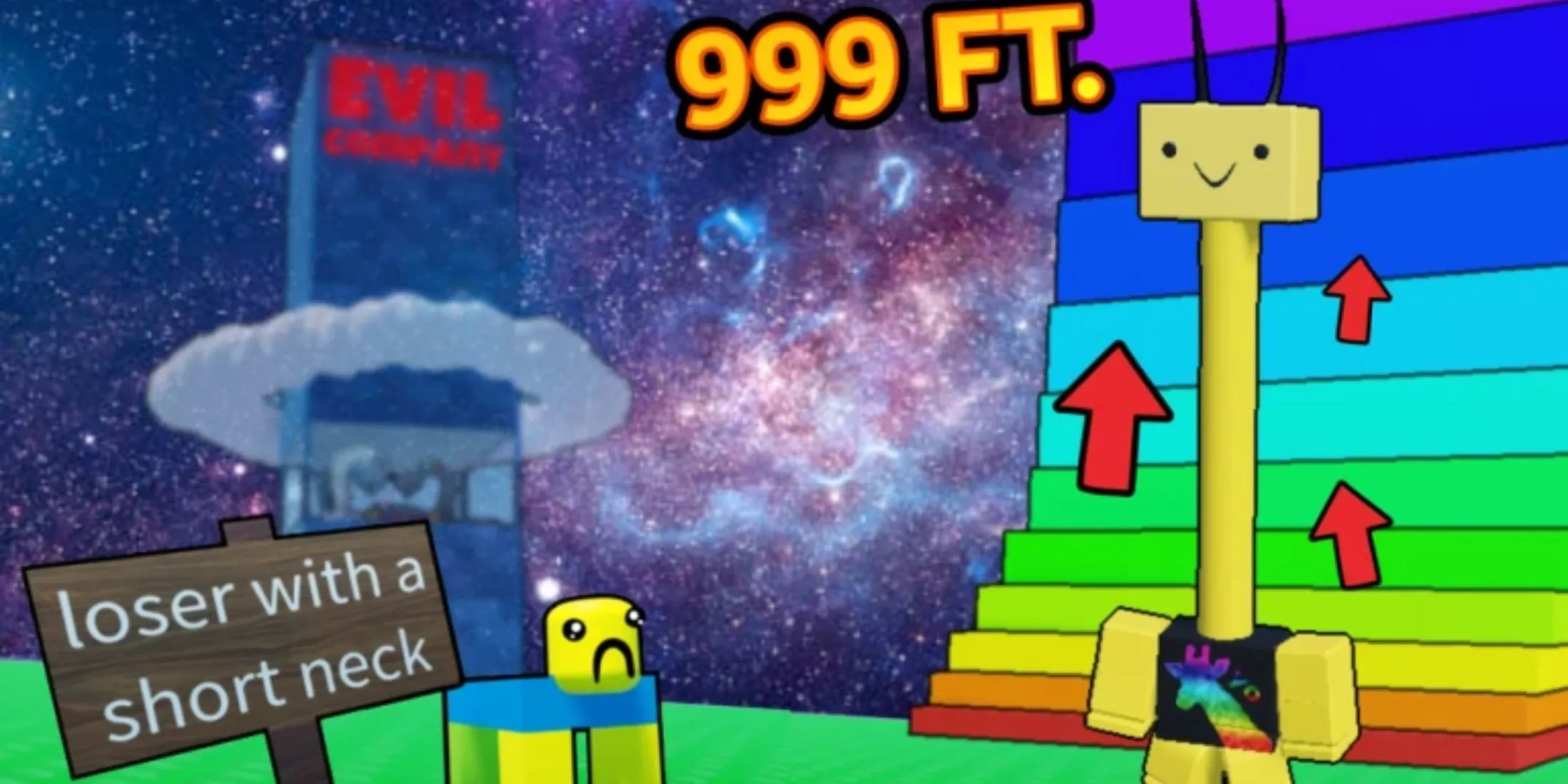 Hình ảnh nhân vật Roblox trong Every Second Your Neck Grows với cổ dài, minh họa về mã code.