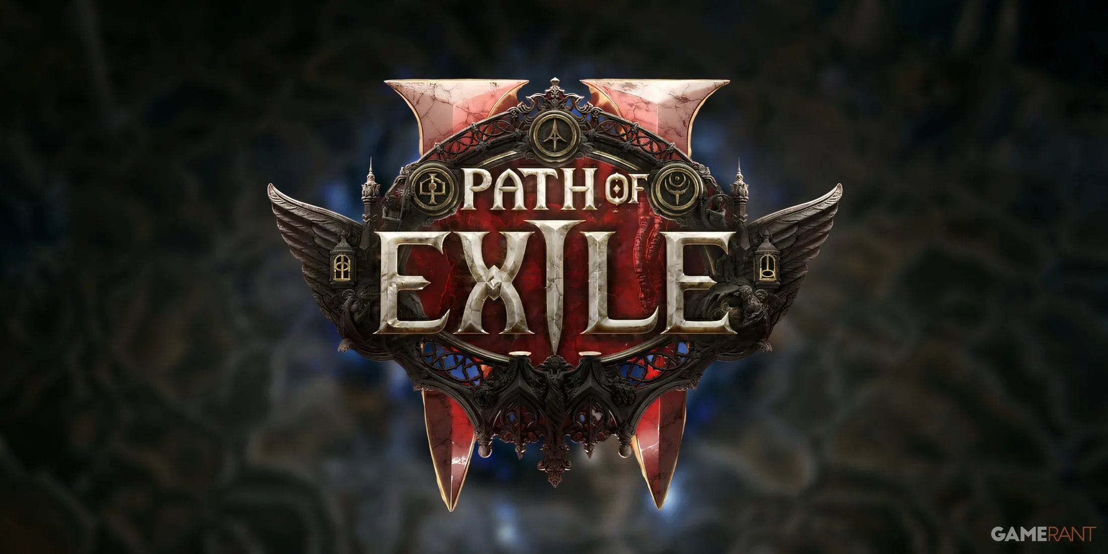 Logo chính thức của Path of Exile 2 trên nền mờ ảo, biểu trưng cho sự kiện Gamescom 2025