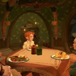 Ba người bạn Hobbit và Người Lùn đang thưởng thức bữa ăn tại Bywater trong Tales of the Shire