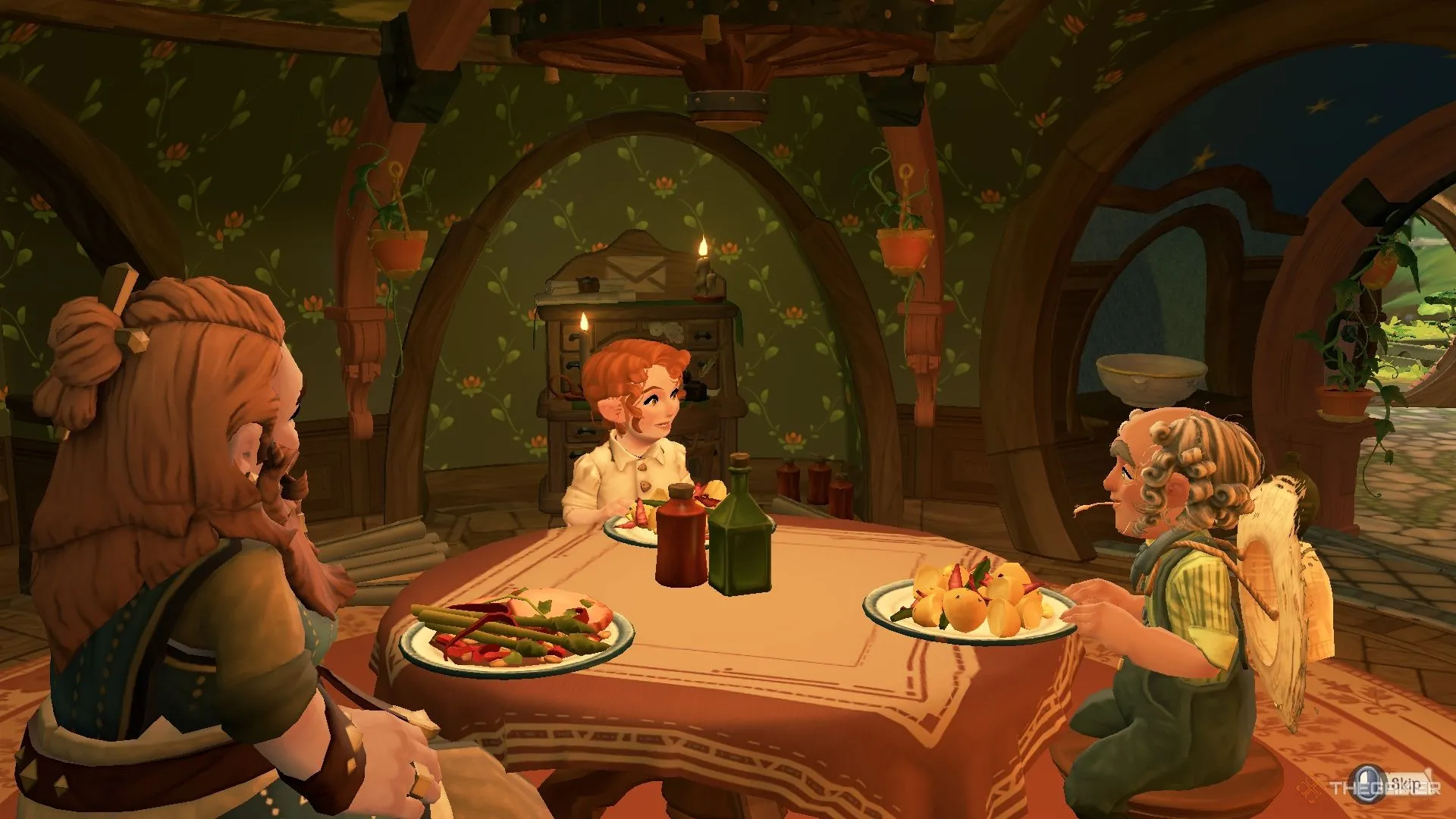 Ba người bạn Hobbit và Người Lùn đang thưởng thức bữa ăn tại Bywater trong Tales of the Shire