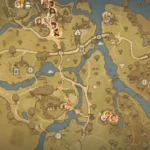 Bản đồ làng Bywater trong Tales Of The Shire hiển thị các điểm câu cá và khu vực sinh sống của người Hobbit, giúp game thủ dễ dàng định vị các vùng nước.