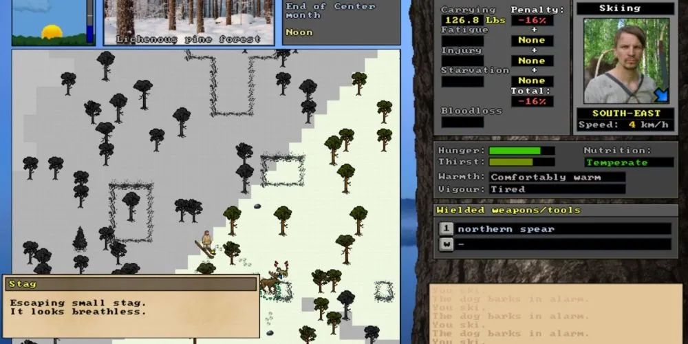 Bản đồ pixel trong Unreal World hiển thị người chơi giữa rừng cây và menu bên cạnh