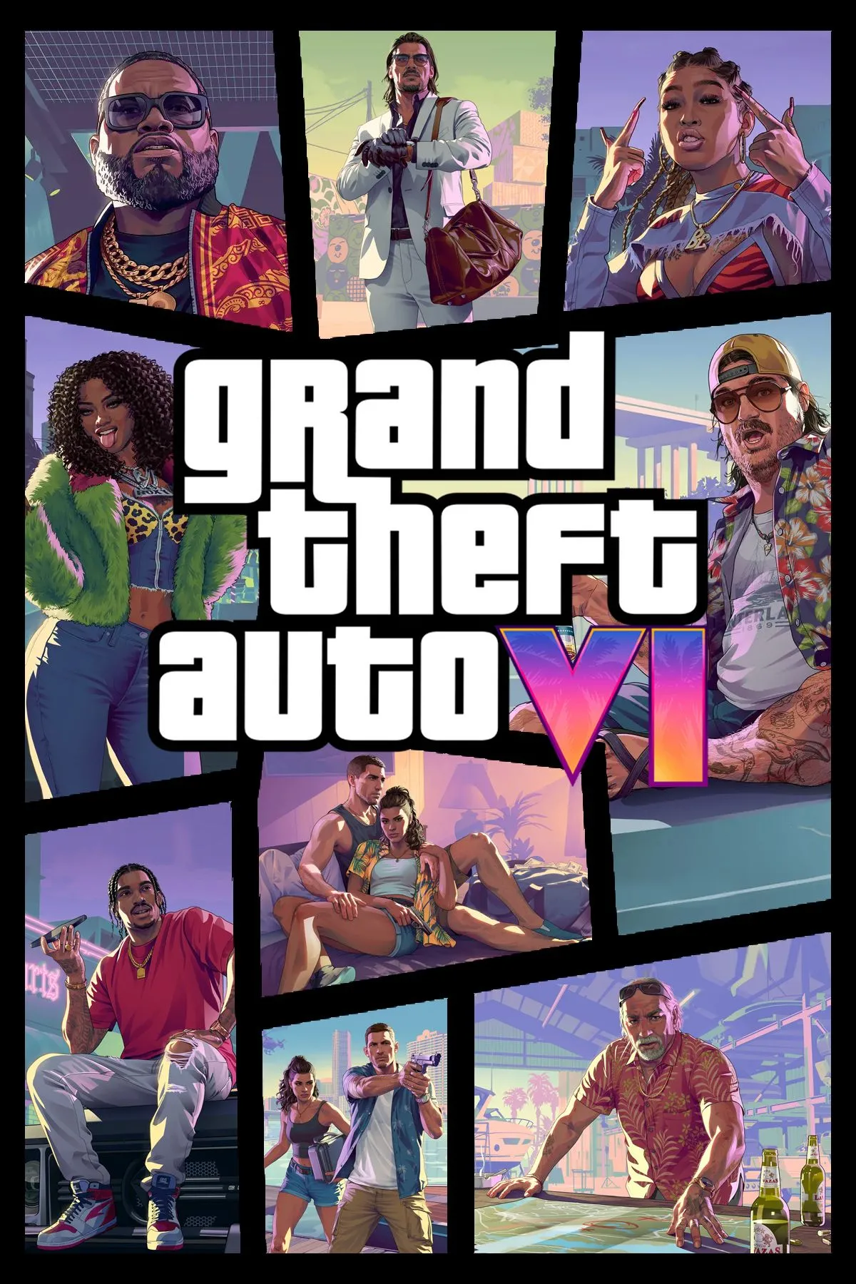 Bìa game Grand Theft Auto VI với logo chính thức, thể hiện phong cách và không khí tổng thể của siêu phẩm.