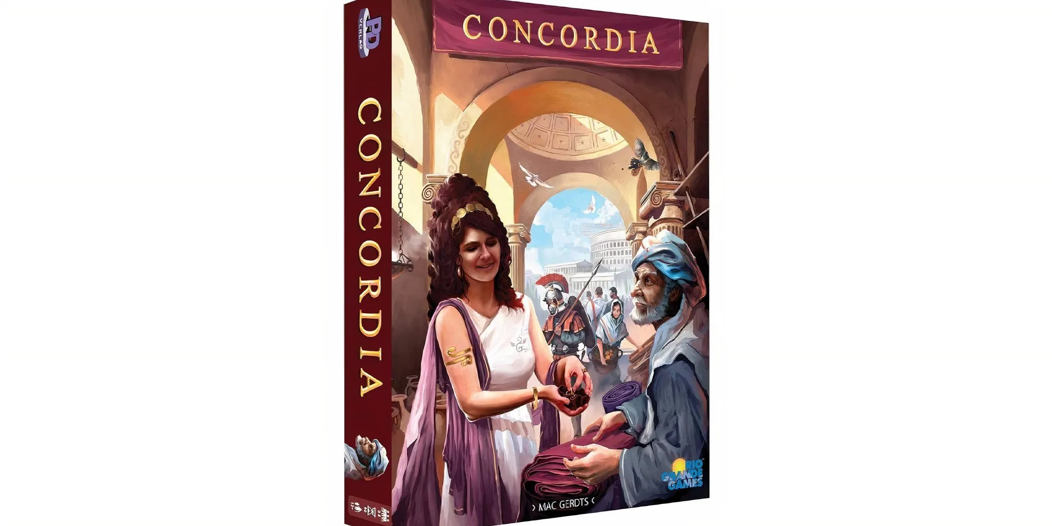 Bìa hộp board game Concordia với hình ảnh đế chế La Mã cổ đại