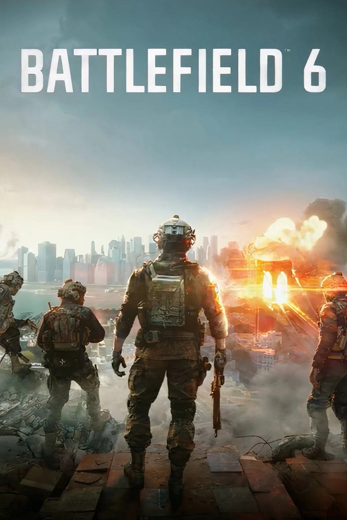 Bìa nghệ thuật game Battlefield 6, thể hiện bối cảnh quân sự hiện đại và đồ họa ấn tượng