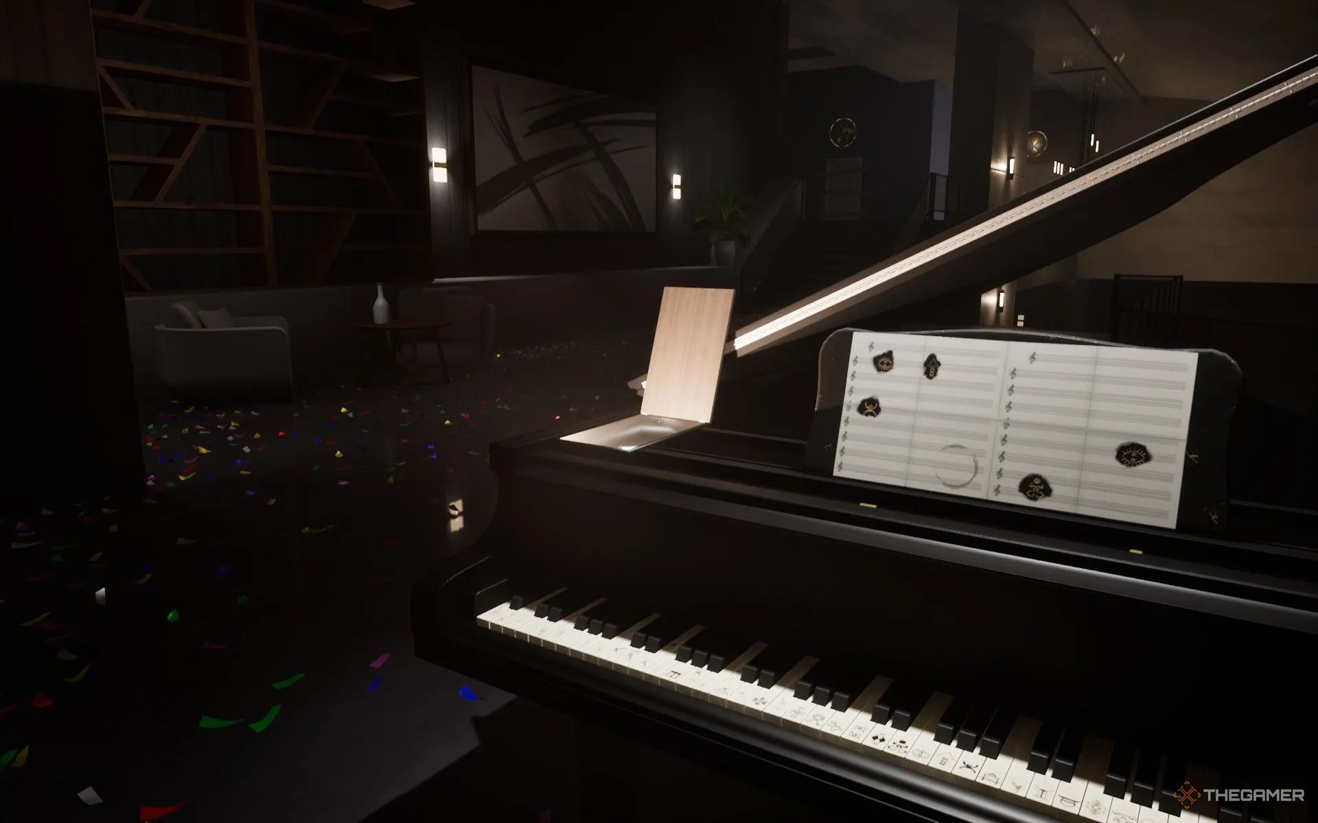 Cách lấy băng cassette từ câu đố piano trong Dead Take sau khi giải mã nốt nhạc.