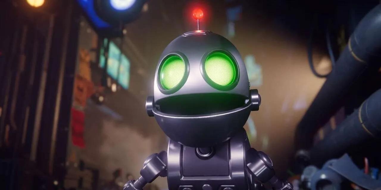 Cận cảnh khuôn mặt robot Clank trong Ratchet and Clank Rift Apart