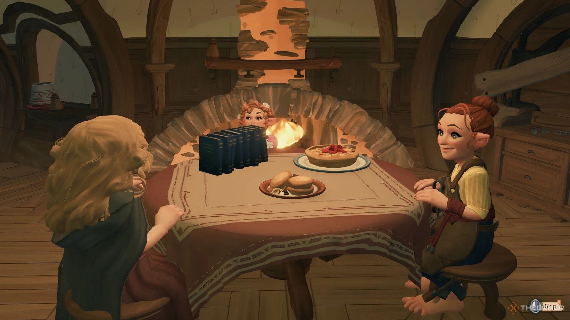 Cảnh các Hobbit đang thưởng thức bữa ăn chung (Shared Meal) trong Tales Of The Shire, hoạt động quan trọng để tăng tình bằng hữu.