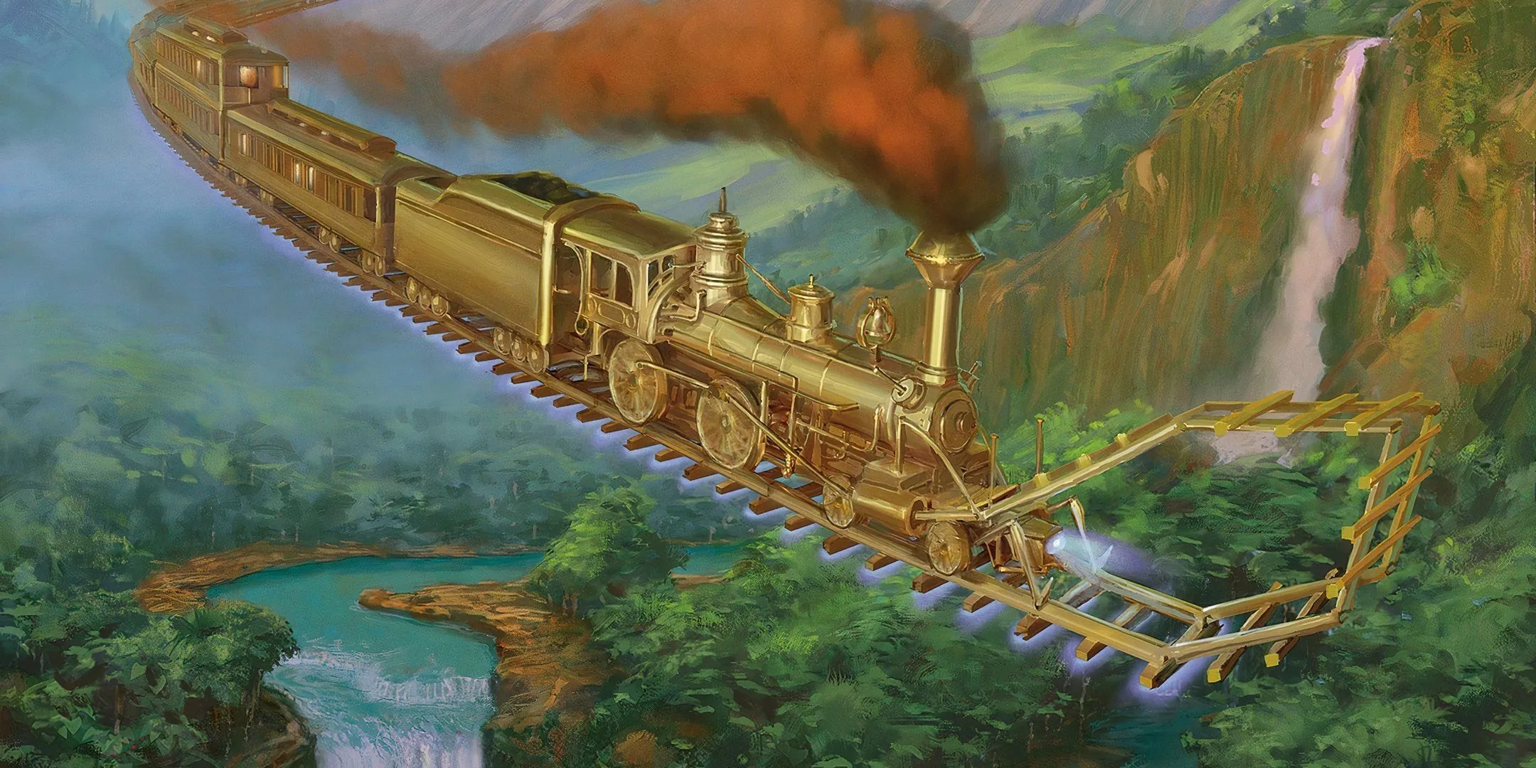Chuyến tàu ma thuật The Concordant Express bay trên bầu trời trong D&amp;D, biểu tượng của lối chơi 'railroading'