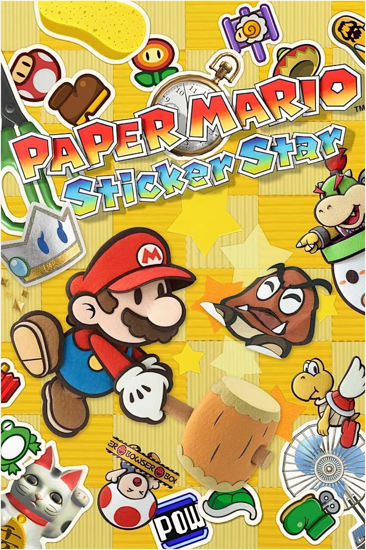 Giao diện chiến đấu của Paper Mario: Sticker Star với cơ chế dùng nhãn dán trên 3DS