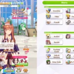 Giao diện dọc Umamusume Steam hiển thị log thông tin chi tiết và các nút menu