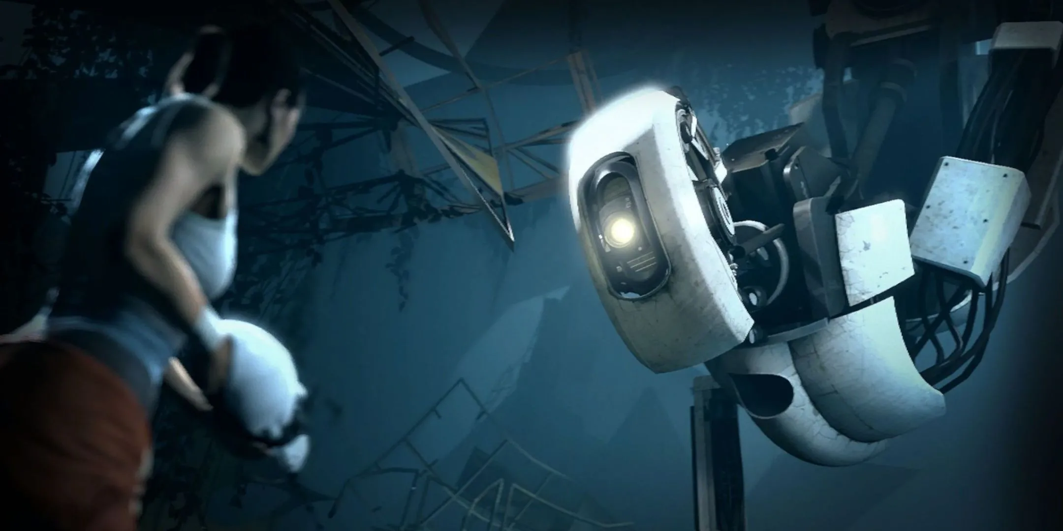 GLaDOS đối diện Chell trong Portal 2, thể hiện sự mỉa mai qua lời nói và cử chỉ, tạo nên mối quan hệ độc nhất.