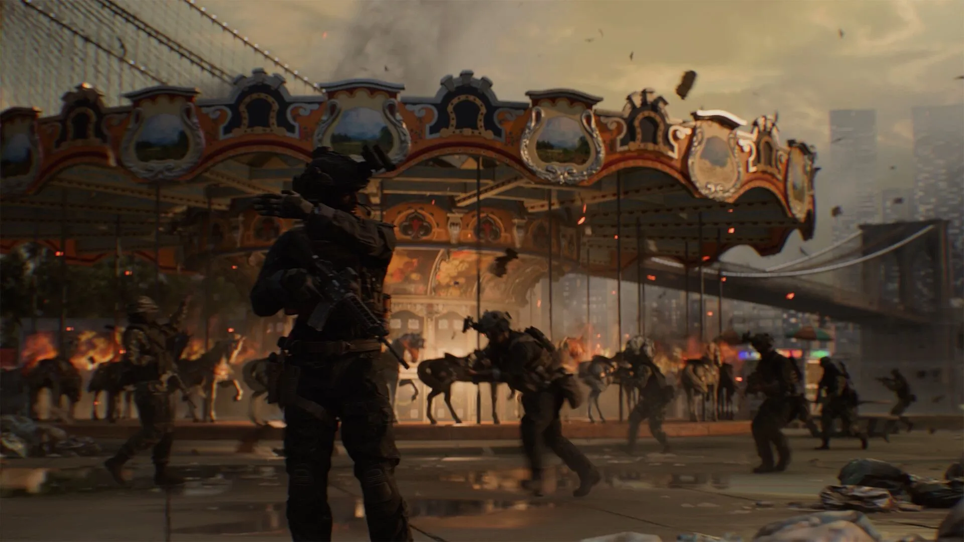 Góc nhìn từ trên cao trong Battlefield 6, cho thấy quy mô của bản đồ và tương tác môi trường