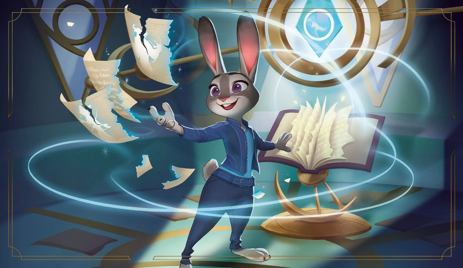 Hình ảnh quảng bá Zootopia với Judy Hopps và Nick Wilde, những nhân vật chủ chốt trong set Disney Lorcana Whispers in the Well sắp tới.