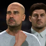 Huấn luyện viên Pep Guardiola và Antonio Conte trong chế độ Career Mode FIFA 23, minh họa tính năng chuyển nhượng HLV trong EA FC 26.