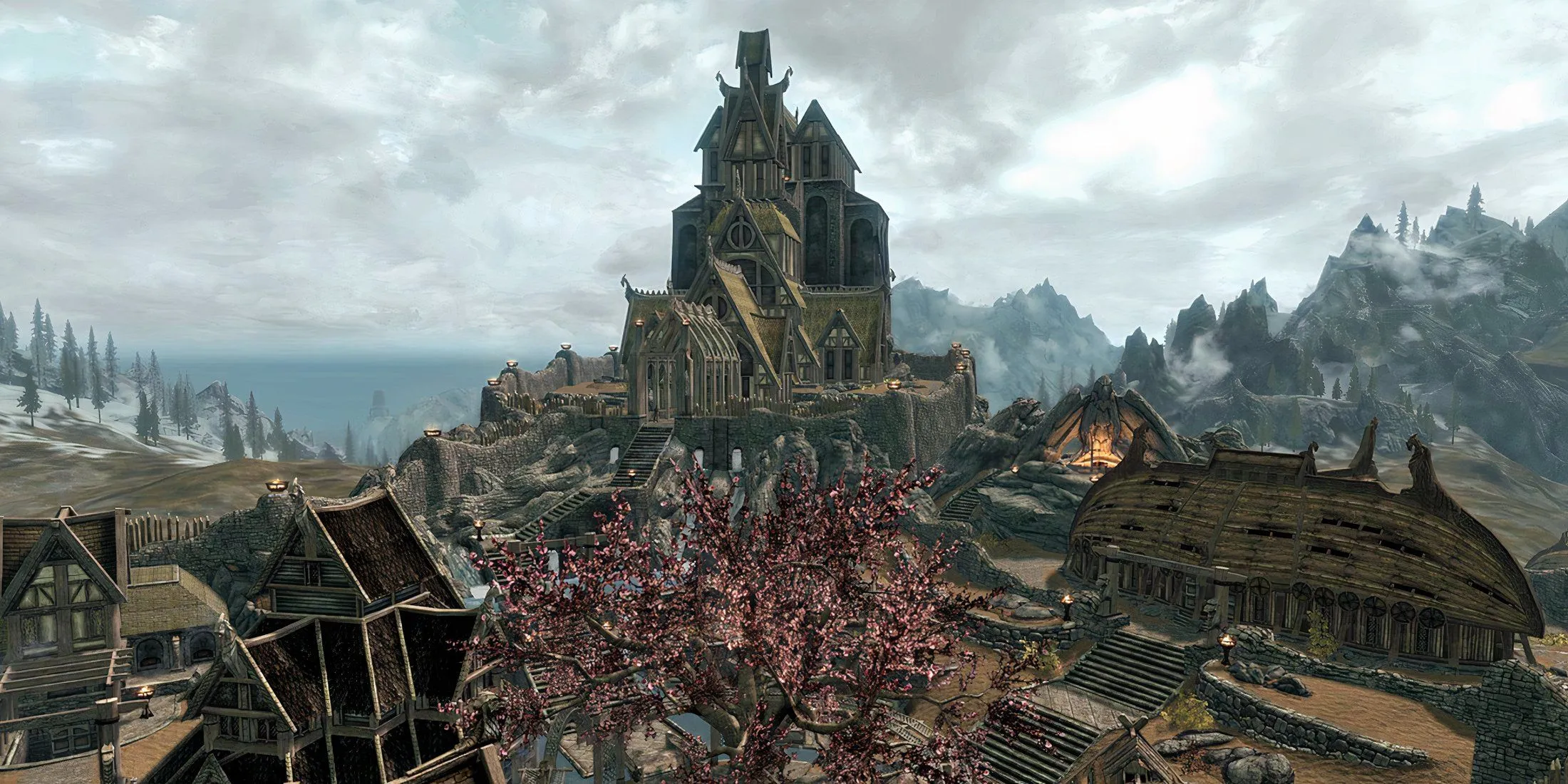 Khu Cloud District nhìn từ trên cao của thành phố Whiterun trong Skyrim