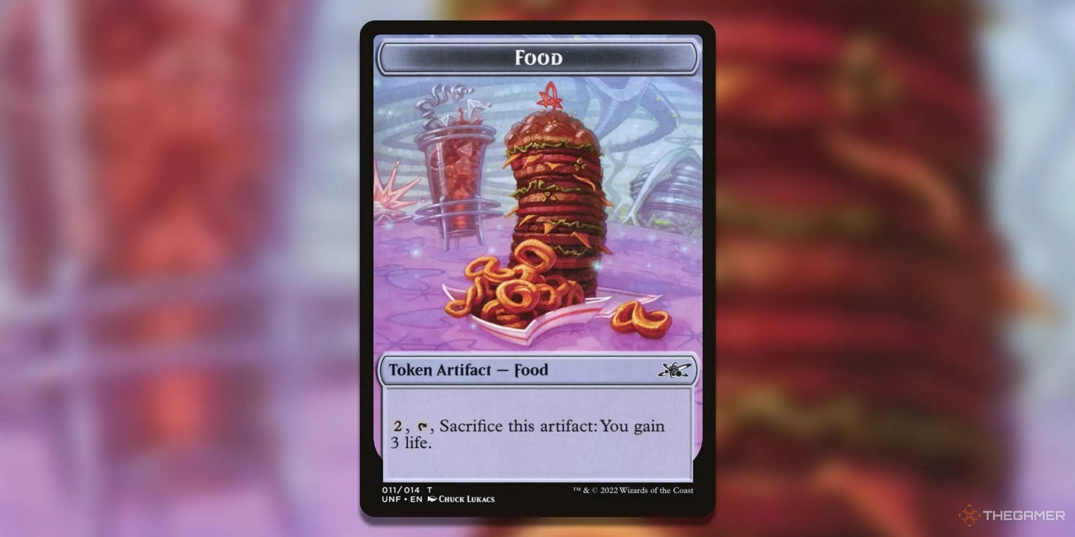 Một Food token, vật phẩm trong Magic: The Gathering, có thể được dùng để hồi phục máu hoặc kích hoạt các khả năng khác.